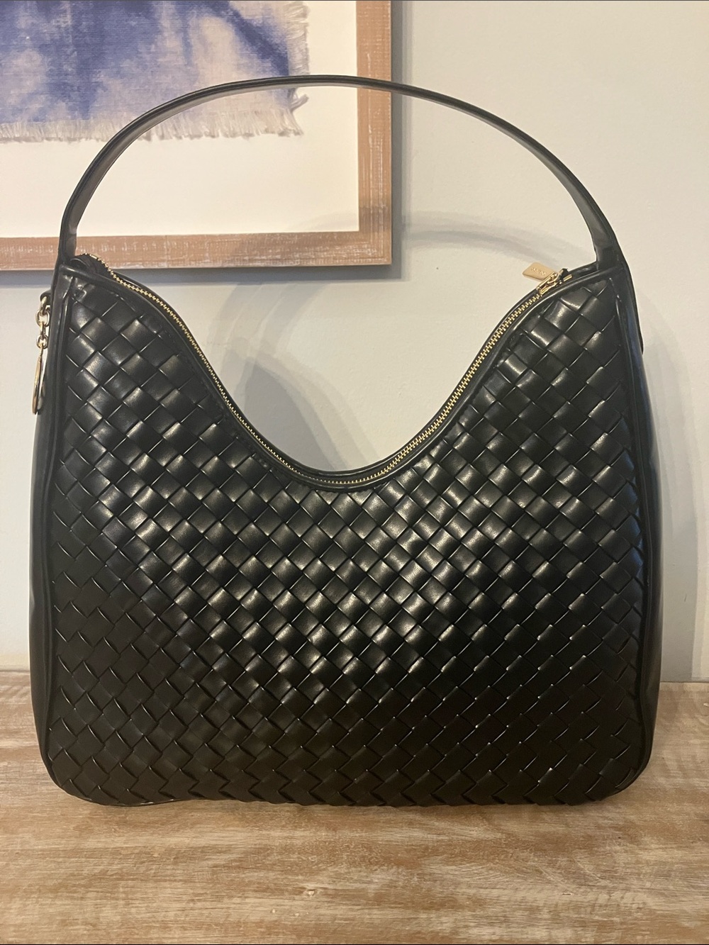 Michael Kors Black Woven Hobo Shoulder Bag with Gold Accents - Picture 2 of 10